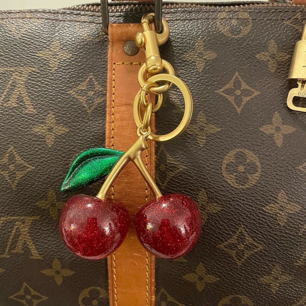 Cherry Bag Charm with Green leaf